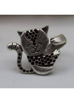 Gümüş Kaplama Kedi Yüzük